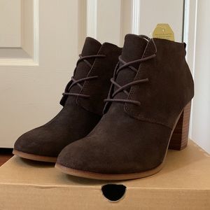 Toms Lunata Lace-Up Chocolate Brown Suede Booties, Size 10